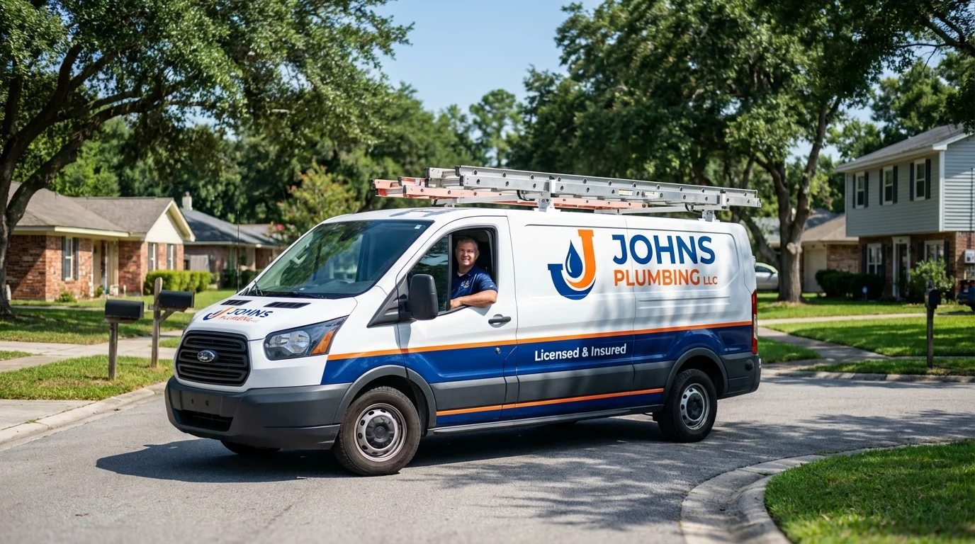 Johns Plumbing LLC service van in Postville, IA