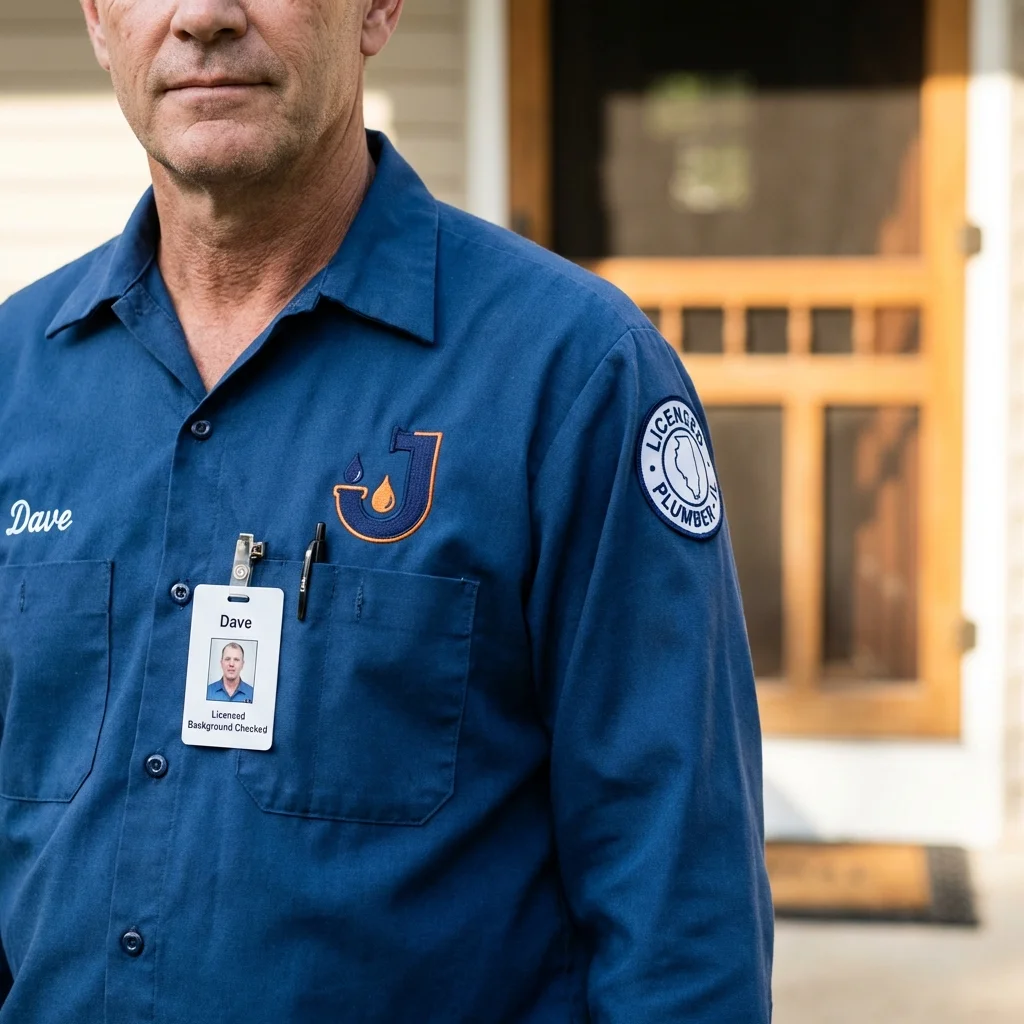 Licensed plumber showing ID badge in Postville, IA