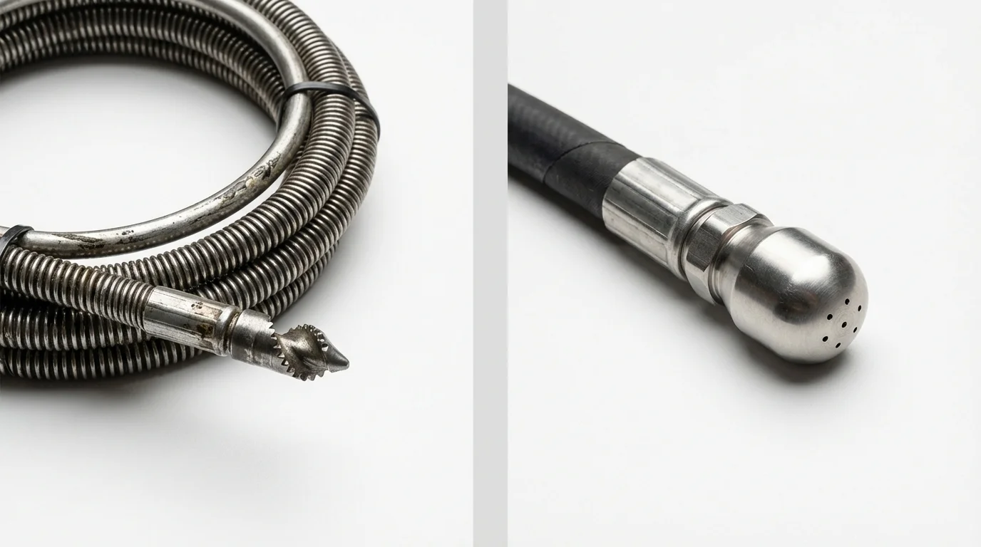 Drain snake cable and hydro jetting nozzle used for drain cleaning in Postville, IA