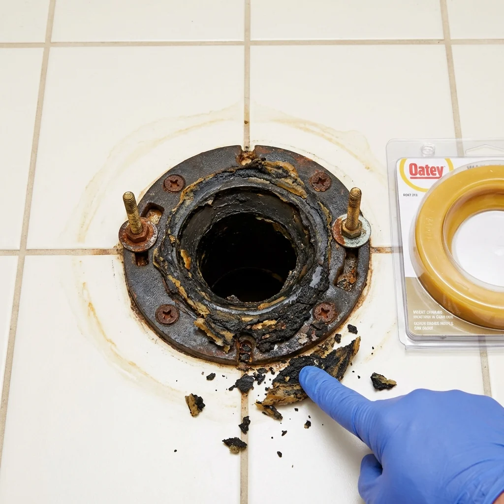 Failed wax ring showing water seepage at the base of a toilet in a Postville, IA home