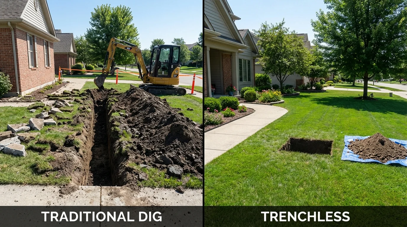 Trenchless sewer repair with minimal yard damage versus traditional excavation in Postville, IA